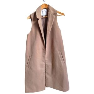 REVAMPED Cream Long Lined Open Front Minimalist Sleeveless Vest Size Medium